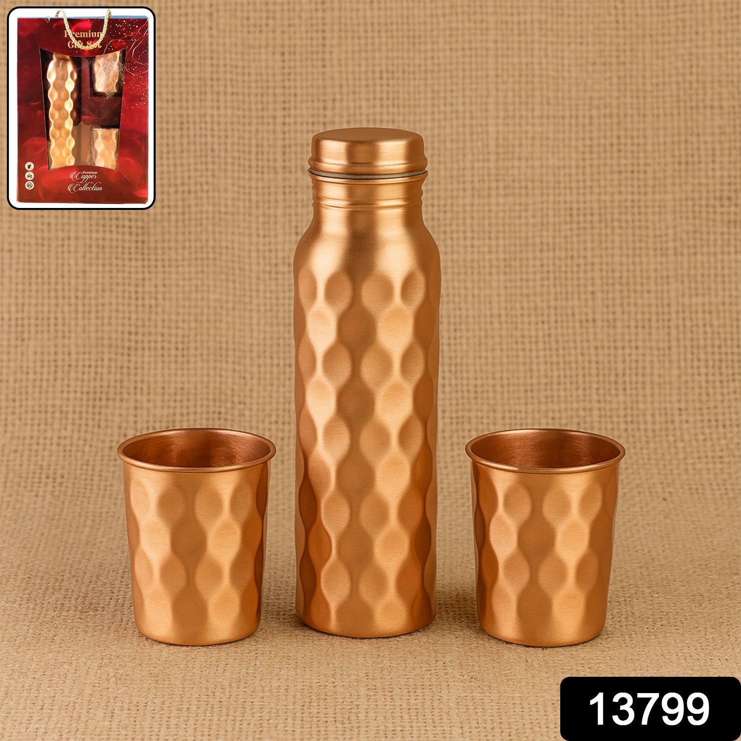 Diamond Cut Copper Water Bottle 2 Glasses With Gift Box (3 Pcs Set) Diamond Cut Copper Water Bottle 2 Glasses With Gift Box (3 Pcs Set)